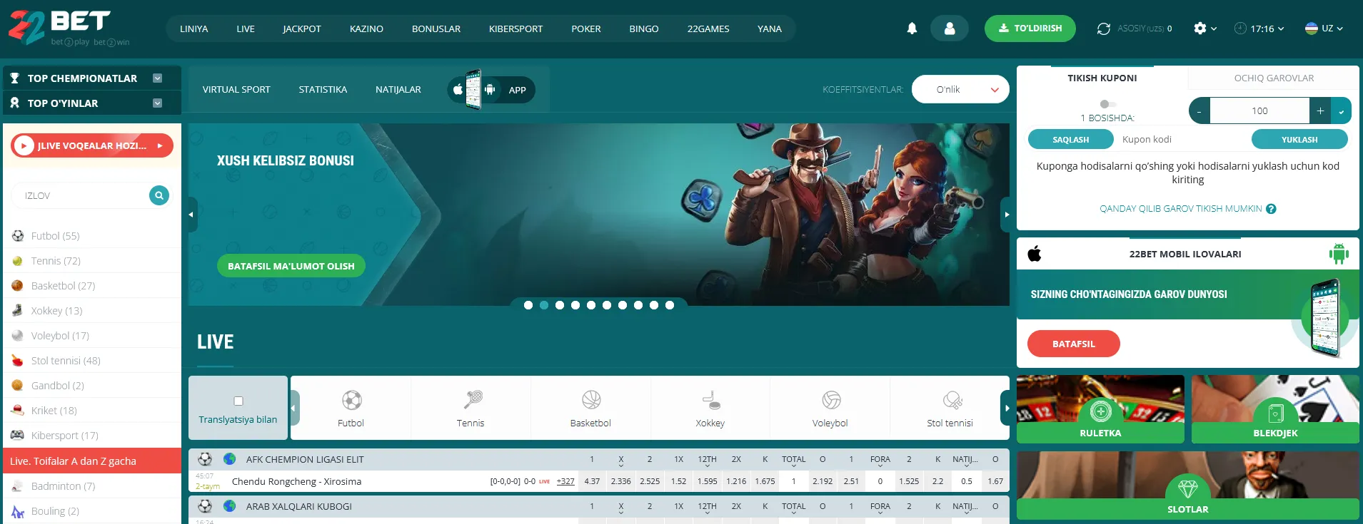 22bet rasmiy sayti uz