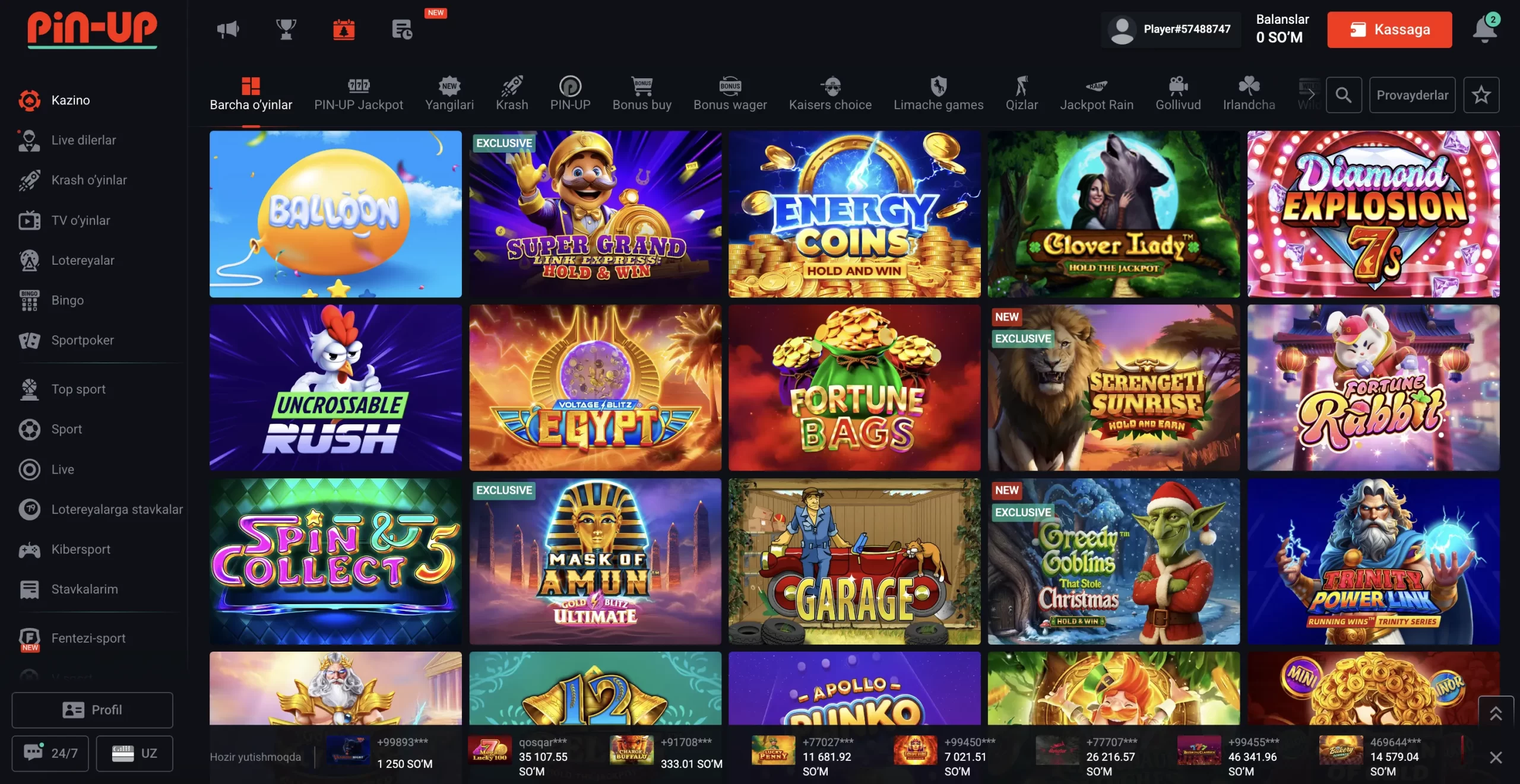 pinup kazino slotlar